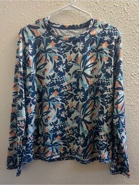 ROXY Floral Long Sleeve Rash Guard / Surf Top  in Navy, Light Blue & Peach